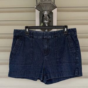 LOFT Womens Sz 10 Dark Denim Chino Flat Front Trouser Shorts Preppy Coastal